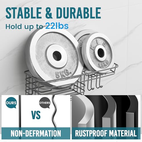 TAILI Shower Caddy Suction Cup with Hooks with Hooks, Grey - Product Imagery