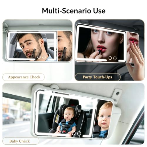 LED Car sun visor vanity mirror, equipped with 3x magnifying - Product Imagery