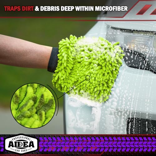 AIDEA Car Wash Mitt Microfiber-2PK, Car Wash Brush, Green, - Product Imagery