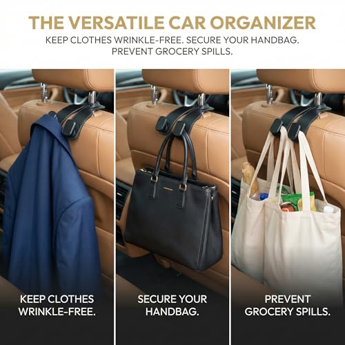 Car Headrest Hooks-4 Pack Heavy Duty Seat Hooks for Car - Product Imagery
