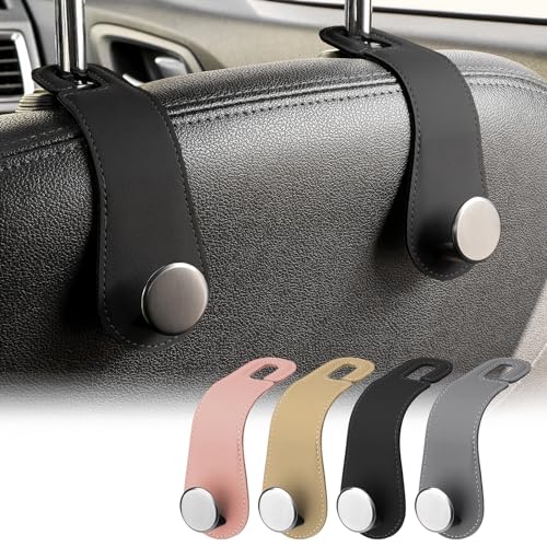 2 Pack Car Headrest Hooks Leather & Alloy Car Seat Storage - Product Imagery