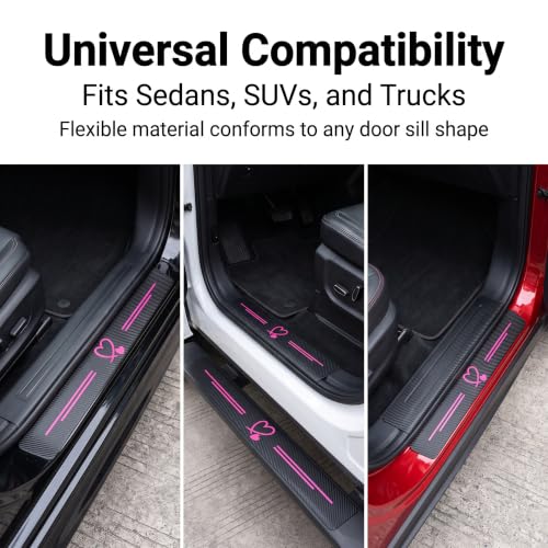 5 PCS Car Door Sill Guard Stickers, Carbon Fiber Heart Pattern - Product Imagery