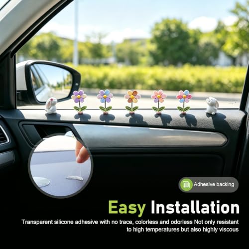 7PCS Cute Car Rearview Mirror Accessories, Shaking Spring - Product Imagery