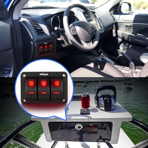 Nilight - 90019C 3 Gang Aluminum Rocker Switch Panel Toggle Dash - Product Imagery