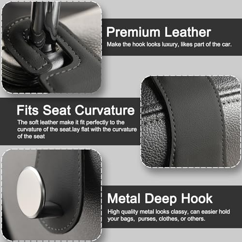 2 Pack Car Headrest Hooks Leather & Alloy Car Seat Storage - Product Imagery