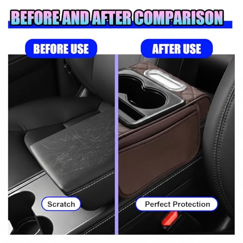 Leather Car Center Console Cover, Armrest Booster Cushion, Coffee - Product Imagery