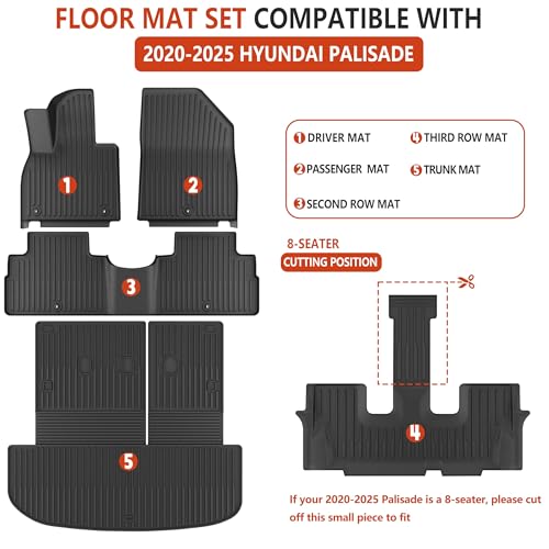 KARPAL Floor Mats for 2020-2025 Hyundai Palisade 7/8 Passenger - Product Imagery