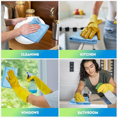 HOMEXCEL Blue Microfiber Cleaning Cloth 6 Pack 12.5 x 12.5 inch - Product Imagery