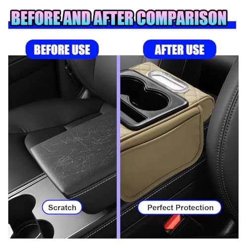 Leather Car Center Console Cover, Armrest Booster Cushion, Beige - Product Imagery