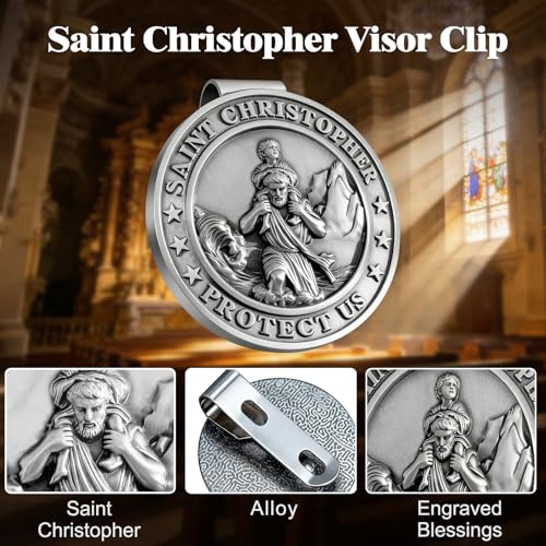 St Christopher Medal for Car, St Christopher Visor Clip, Gifts - Product Imagery