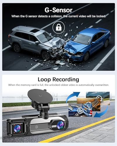 Dash Cam Front and Rear, 1080P Dash Camera for Cars, 3 Channel - Product Imagery