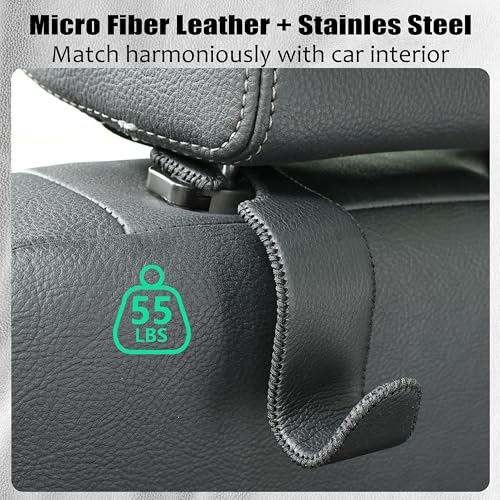 Car Seat Headrest Hook 55lb Heavy Duty Metal Hanger with Leather - Product Imagery