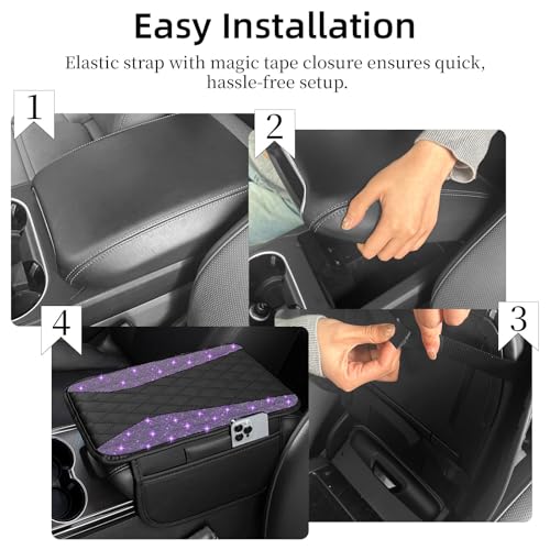 NBTEPEM Bling Purple Car Center Console Cover, Leather Middle - Product Imagery