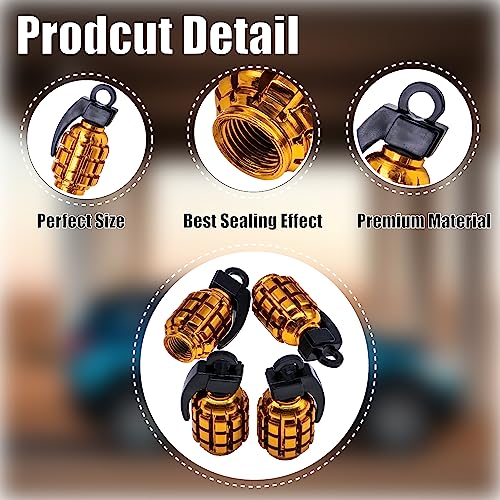 4 PCS Grenade Style Tire Valve Stem Caps, Stainless Steel Tire - Product Imagery