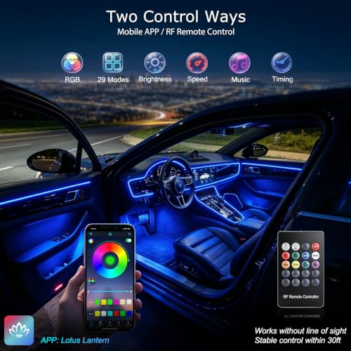 Jushope Interior Car LED Strip Lights, RGB 5 in 1 Car Ambient - Product Imagery