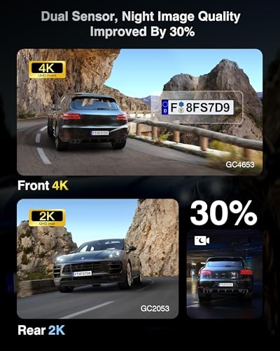 FAIMEE 4K Dash Cam Front and Rear, Night Vision, WDR, Free Card - Product Imagery