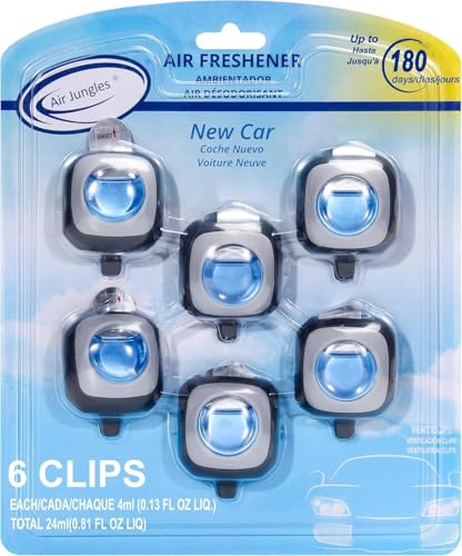 Air Jungles New Car Scent Car Air Freshener Vent Clip 6 Ct, Long - Product Imagery