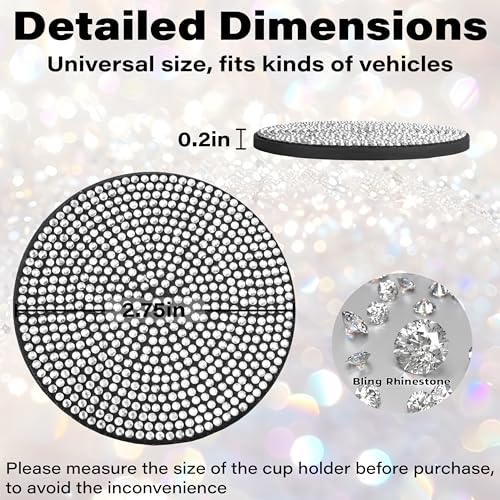 BFXM 2 PCS Bling Cup Holder Coaster, 2.75“ Silicone Diamond Car - Product Imagery