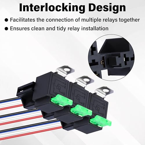 Sixzoo 3 PCS 4 Pin 12V Relay Socket, 30A Fuse Relay Switch - Product Imagery