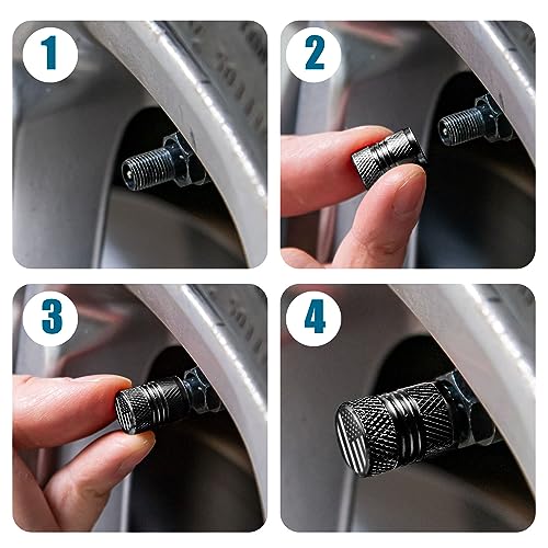 Tire Valve Stem Caps - 4 Pack Anti-Corrosion Premium Anodized - Product Imagery