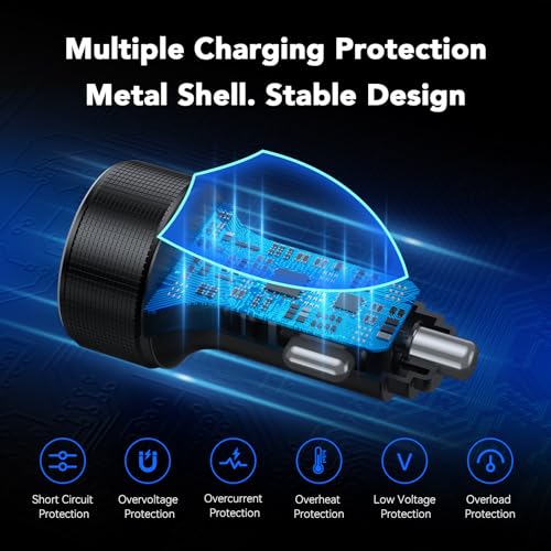 Car Charger USB C Fast Charge, 4 Port 78W Metal Car Phone - Product Imagery