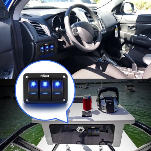 Nilight 90017C 3 Gang Aluminum Panel Toggle Dash 5 Pin On/Off - Product Imagery
