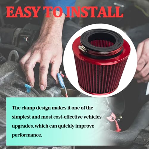 3/3.5/4 Inch Clamp-On Cone Air Intake Filter Kit, Red - Product Imagery