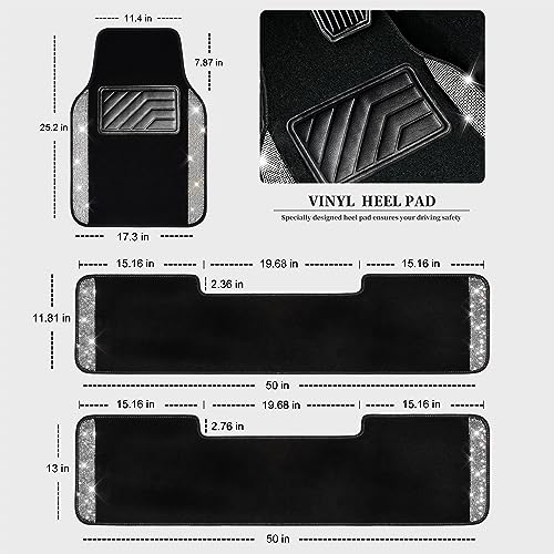 CAR PASS 3 Row Bling Diamond Car Mats Shining Carpet Rhinestones - Product Imagery