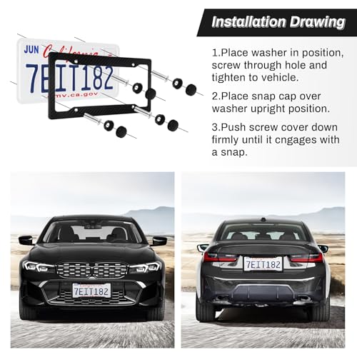 Alpmosn 2PCS Black Carbon Fiber License Plate Frames, Car Tag - Product Imagery