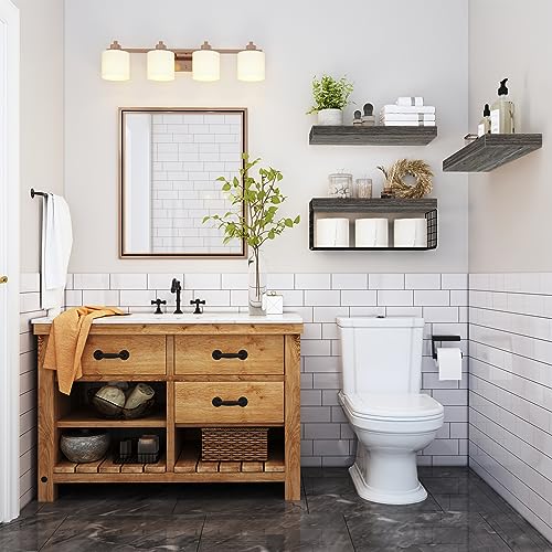 QEEIG Bathroom Shelves Over Toilet Wall Mounted (Grey, Set of 3, - Product Imagery