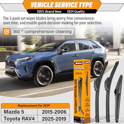 AUTOBOO Windshield Wiper Blade Replacement for Toyota RAV4 Mazda - Product Imagery