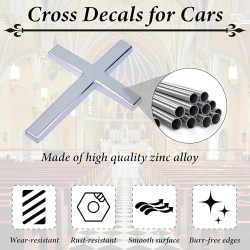 Metal Cross Decals for Cars, 2.5"×1.8" Christian Car Emblem - Product Imagery
