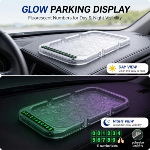All-in-1 Dashboard Phone Holder, with Parking Number Plate, PVC - Product Imagery