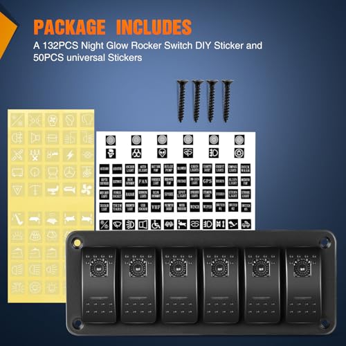 Nilight 6 Gang Rocker Switch Panel w/Purple LED Light 5Pin On - Product Imagery