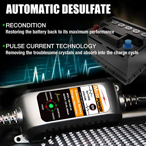 MOTOPOWER MP00205A 12V 800mA Automatic Battery Charger, - Product Imagery
