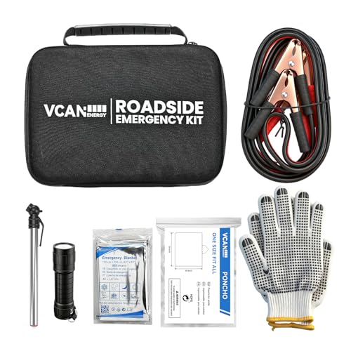 Car Emergency Safety Kit Bag with Jumper Cables, Tire Pressure - Product Imagery