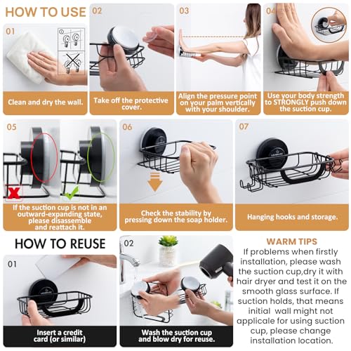 LEVERLOC Bar Soap Holder with Hooks, Suction Cup Soap Dish - Product Imagery