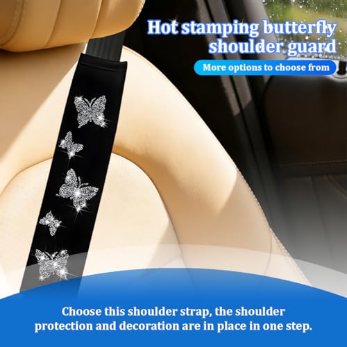 2 Pack Butterfly PU Leather Seat Belt Shoulder Pads, Silver - Product Imagery