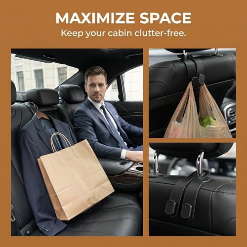 Car Headrest Hooks-4 Pack Heavy Duty Seat Hooks for Car - Product Imagery