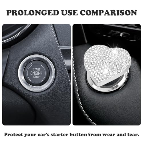 Bling Push Start Button Cover with Rhinestone,Heart Push to - Product Imagery