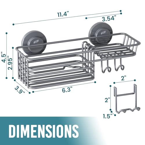 TAILI Shower Caddy Suction Cup with Hooks with Hooks, Grey - Product Imagery