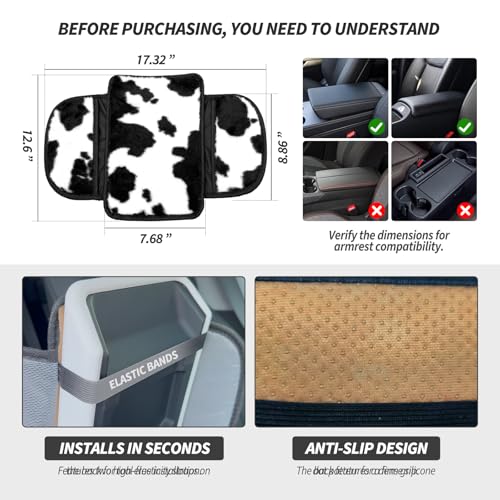 Plush Fuzzy Car Center Console Cover with 2 Side Pockets, Cow - Product Imagery