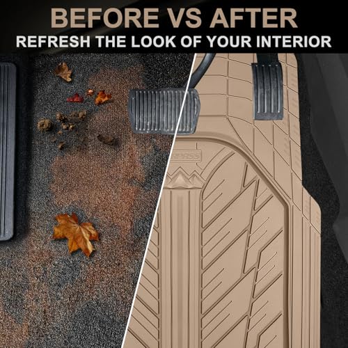 CAR PASS Heavy Rubber Car Floor Mats, Deep Waterproof Car Mats - Product Imagery