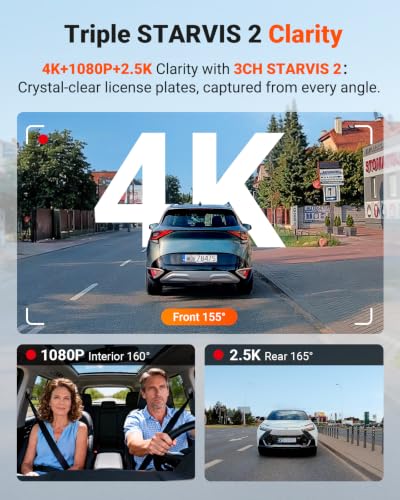 Vantrue N4 Pro S 4K 3 Channel Dash Cam, Triple STARVIS 2 HDR Car - Product Imagery