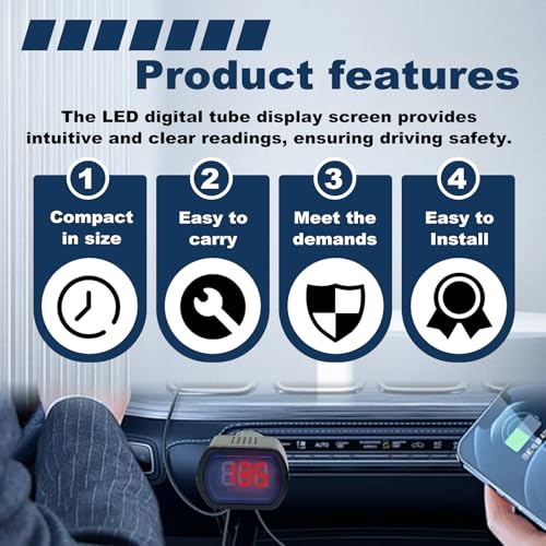 2PCS Car LED Cigarette Lighter Voltmeter, DC 12V/24V Cigarette - Product Imagery