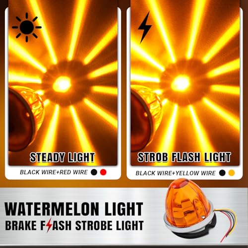 TMH 6 Pcs Watermelon Amber LED Strobe & Steady Marker Lights - Product Imagery