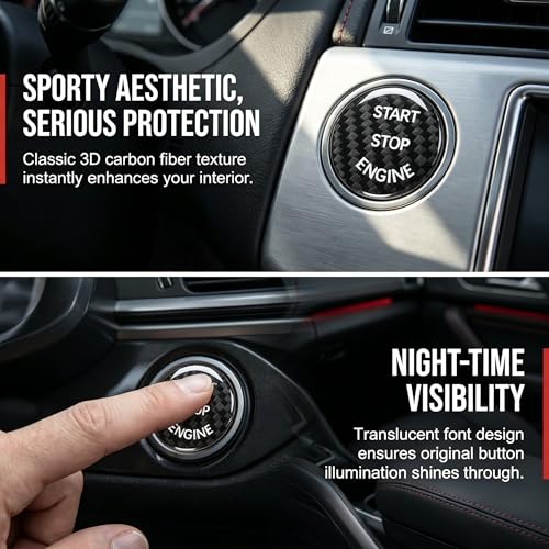 Car Push Start Button Cover, Carbon Fiber Engine Ignition Power - Product Imagery