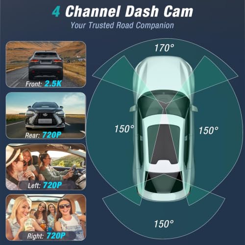 4 Channel 360° Dash Cam Front and Rear Inside with 5GHz WiFi - Product Imagery