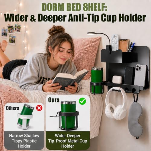 Floating Bedside Wall Shelf, Metal Wall Organizer with - Product Imagery