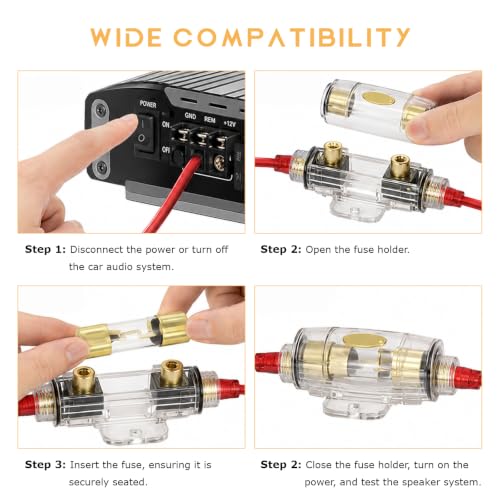 5 PCS 80A Inline Car Audio Fuse, Gold Plated Glass Auto Audio - Product Imagery